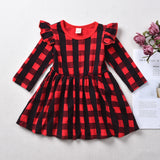 Kid Baby Girls Long Sleeve Christmas Plaid Flying Sleeve Dress