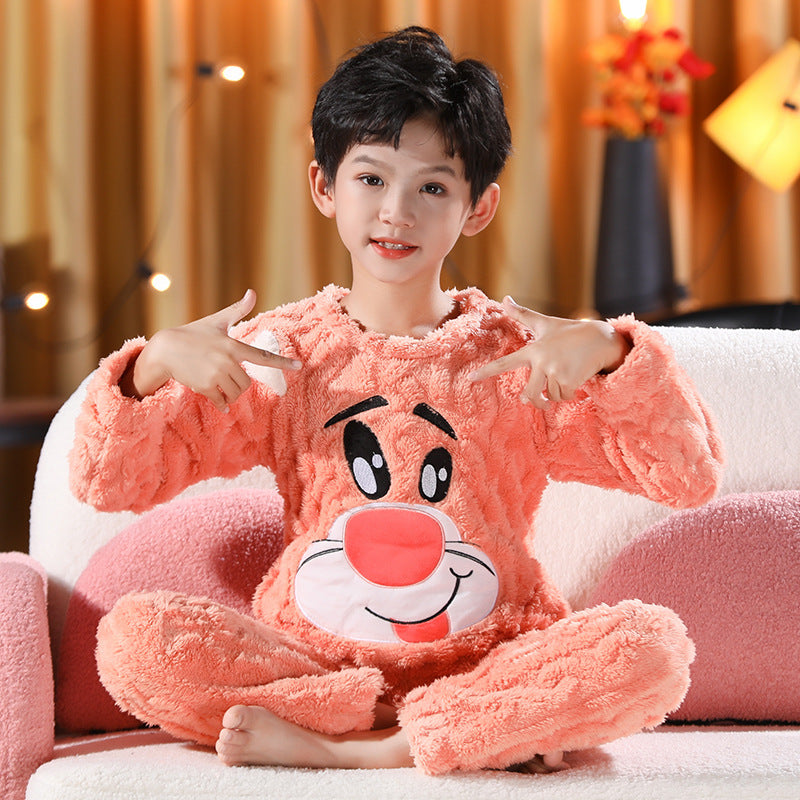 Kid Boy Girl Autumn Winter Jacquard Velvet Cute Cartoon Pajamas