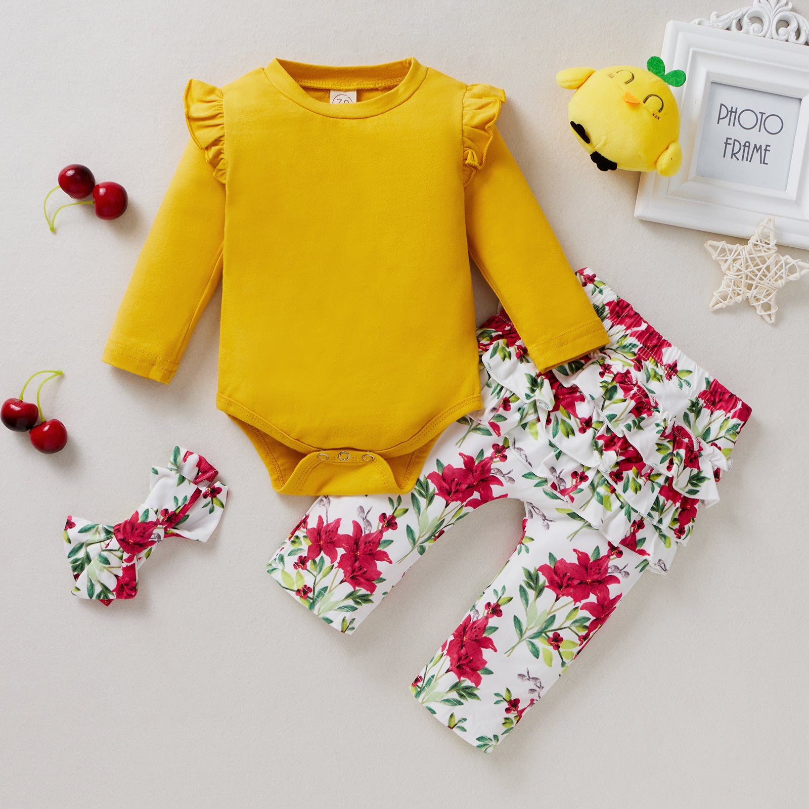 Baby Girl Long-sleeve Flower Print 2 Pcs Set