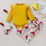 Baby Girl Long-sleeve Flower Print 2 Pcs Set