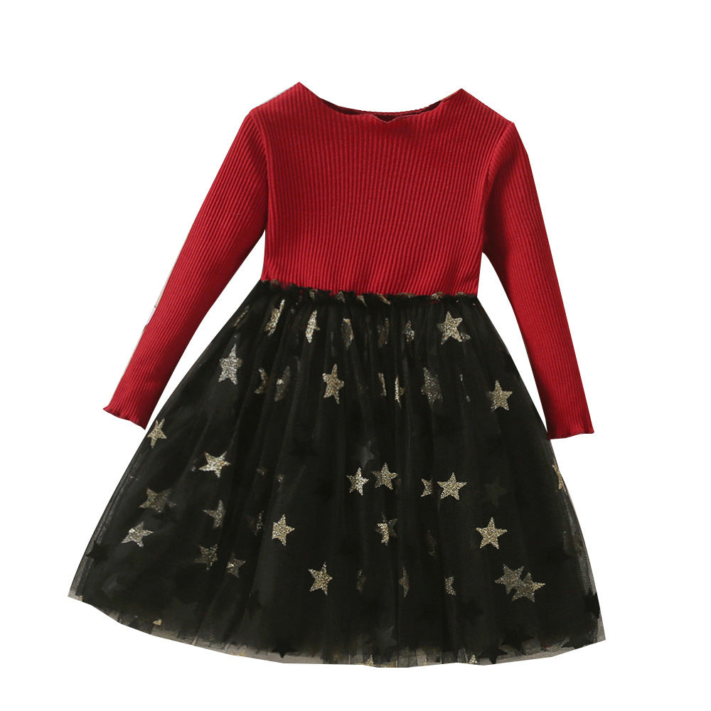 Kid Girl Gauze Spring Autumn Five-pointed Star Princess Dress