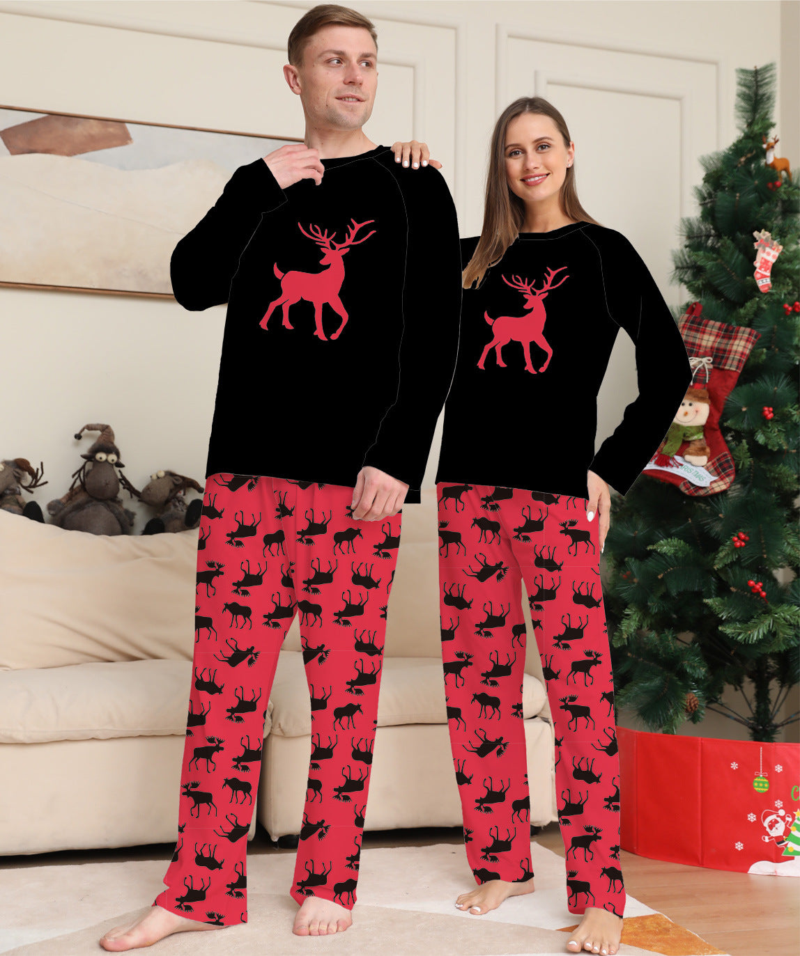 Family Matching Deer Round Neck Long Sleeve Parent-child Christmas Pajamas