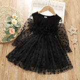 Kid Girl Long Sleeve Polka Dot Lace Princess Gauze Dress