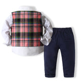 Kid Baby Boys Four Seasons Plaid Long Sleeve 2 Pcs Sets