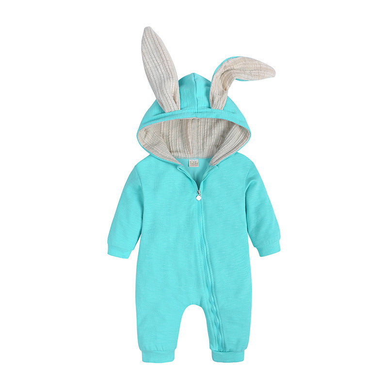 Baby Crawl Suit Harcoat Big Eared Rabbit Hooded Zipper Rompers