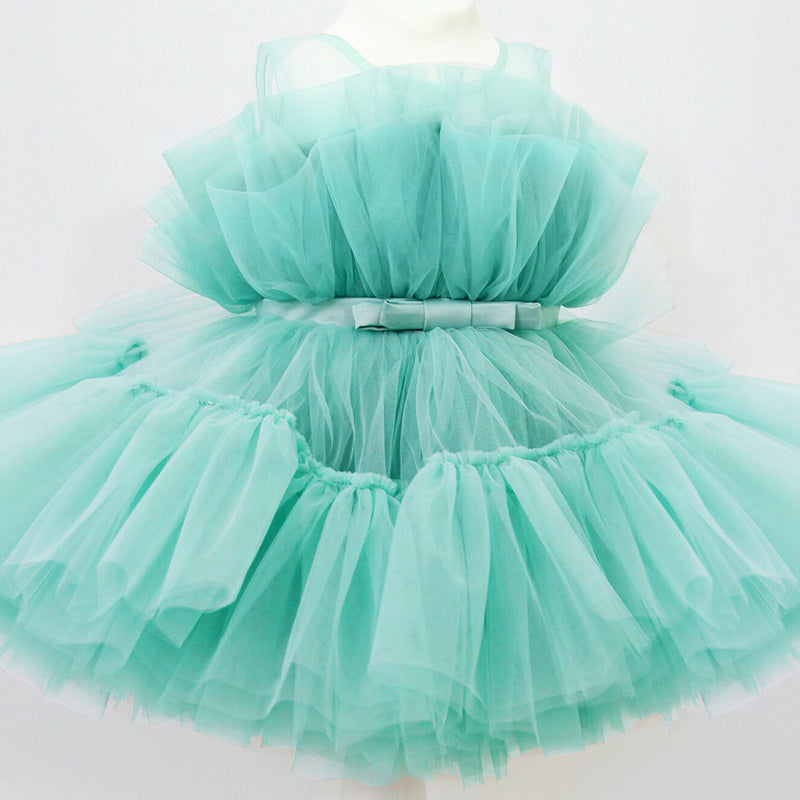 Kid Girl Summer Sleeveless Gauze Bow Princess Dresses