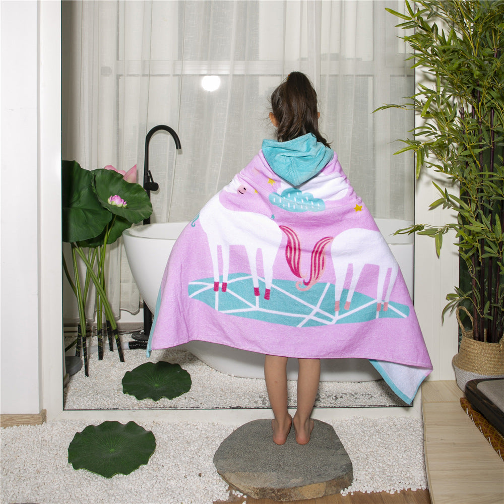 Baby Bathrobe Cartoon Bath Towel Robe Hooded Cloak Beach Towel Pajamas