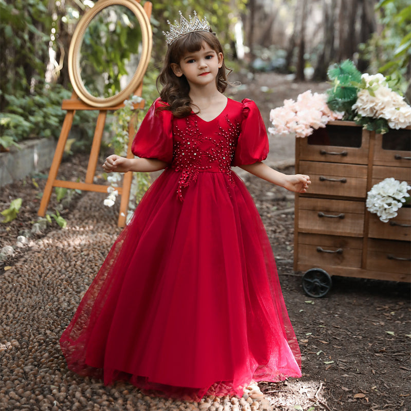 Kid Girl Princess Mesh Puffy Wedding Floral Dress