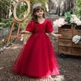 Kid Girl Princess Mesh Puffy Wedding Floral Dress