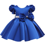 Kid Girl Princess Double Shoulder Bubble Sleeve Layer Bow Dresses