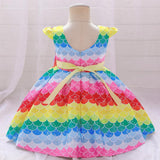 Kid Baby Girl Princess Rainbow Bow Small Flying Sleeve Piano Performance Dress