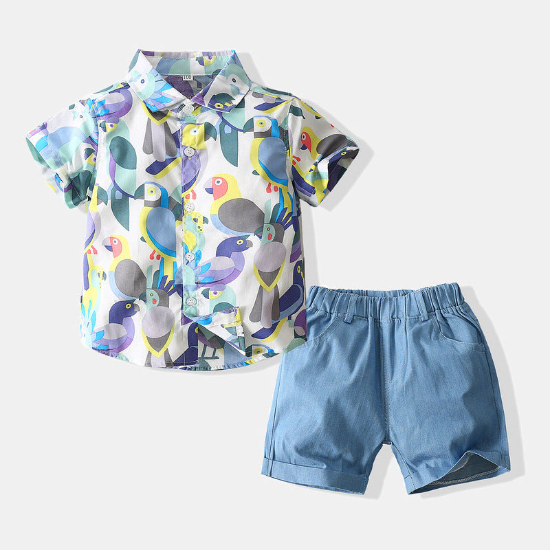 Kid Baby Boys Short Sleeve Digital Printed Beach 2 Pcs Set