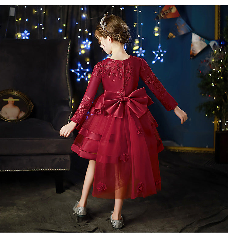 Kid Girl Flower Birthday Wedding Princess Long-sleeved Performance Dresses