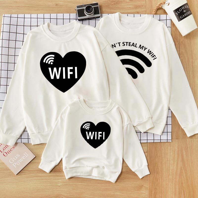 Family Matching WIFI Printed Cartoon Valentine's Day Sweatshirts
