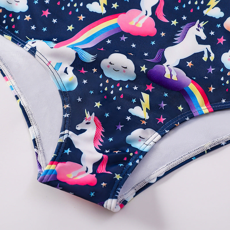 Kid Girls Swimsuit One-piece Long-sleeved Unicorn Cartoon Swimwear