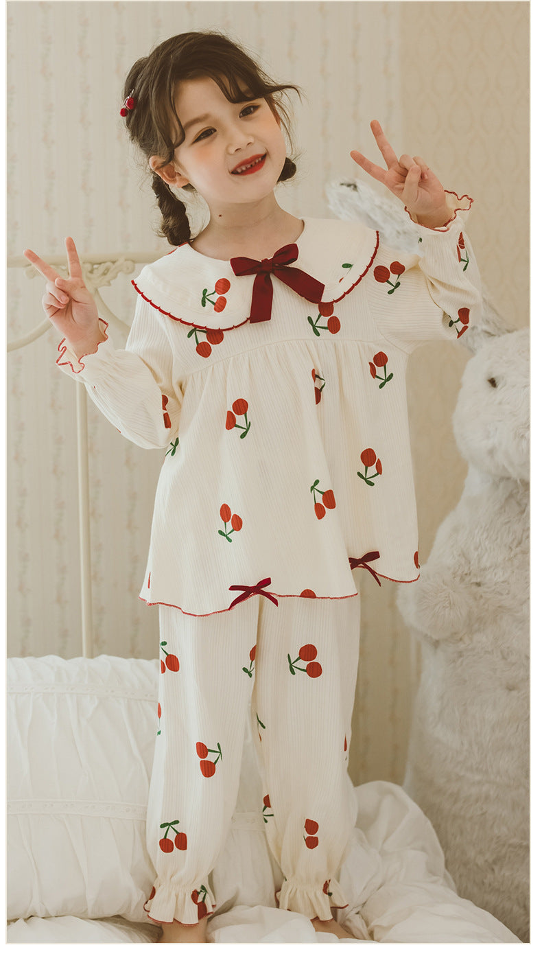 Kid Girls Spring Autumn Cotton Long Sleeves Pajamas