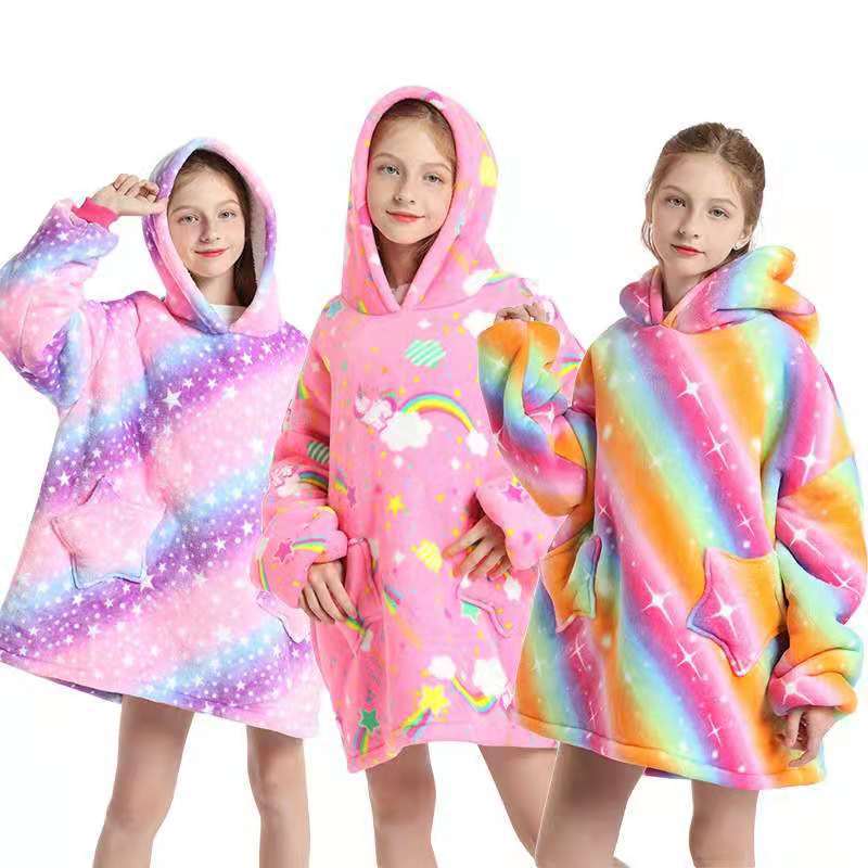 Kid Boy Girl TV Hooded Blanket Warm Wearable Pajamas