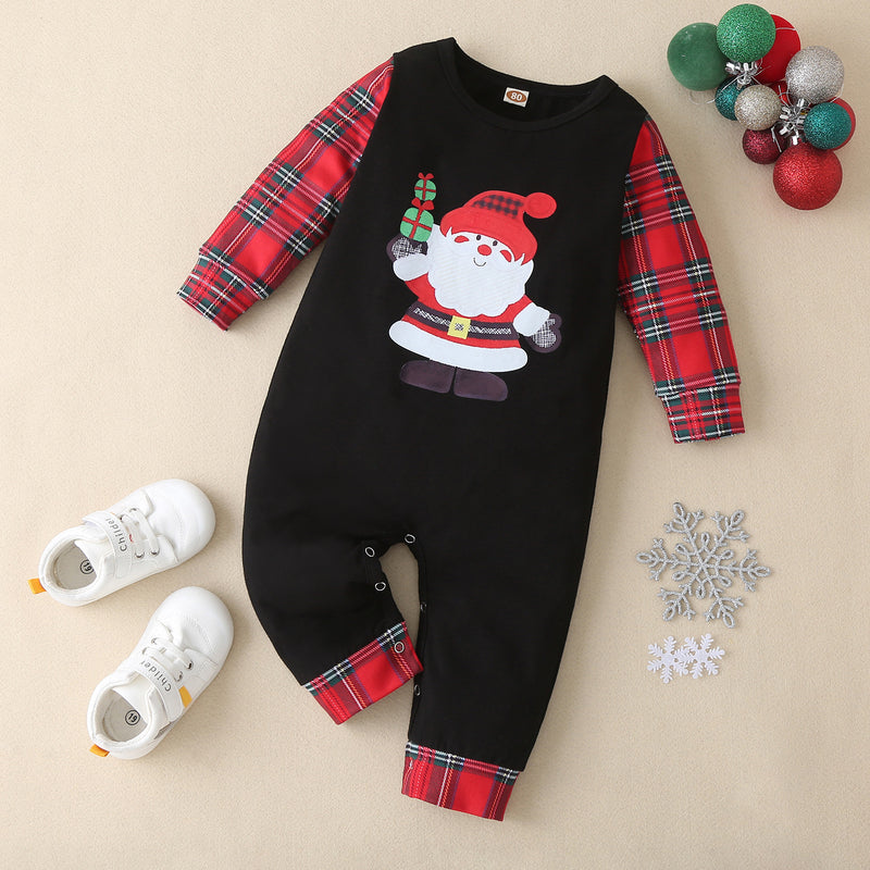 Baby Autumn Black Christmas Santa Claus One-piece Romper