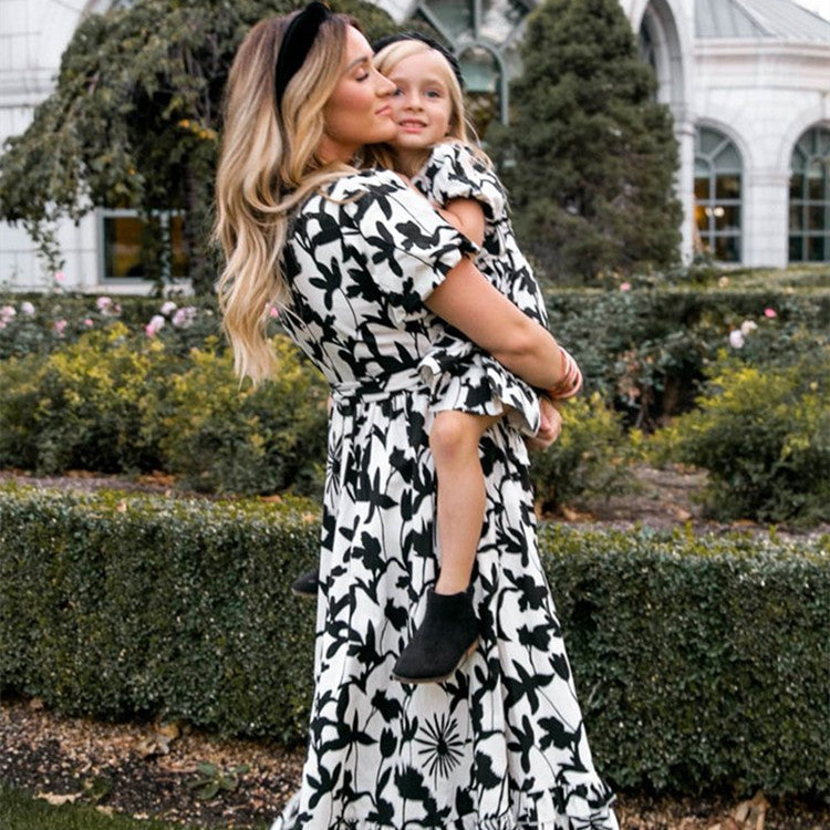 Family Matching Mother-daughter Printed Short Sleeves Dress
