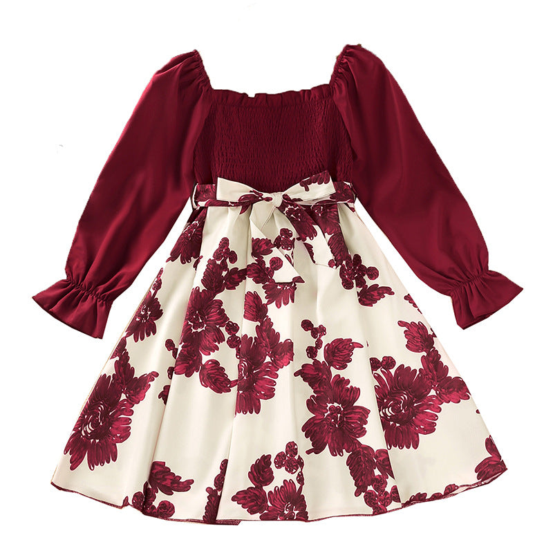 Kid Girl Spring Autumn Long Sleeve Printed Flower Dresses