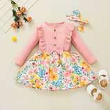 Baby Girl Long Sleeve Pit Printing Flower Dress