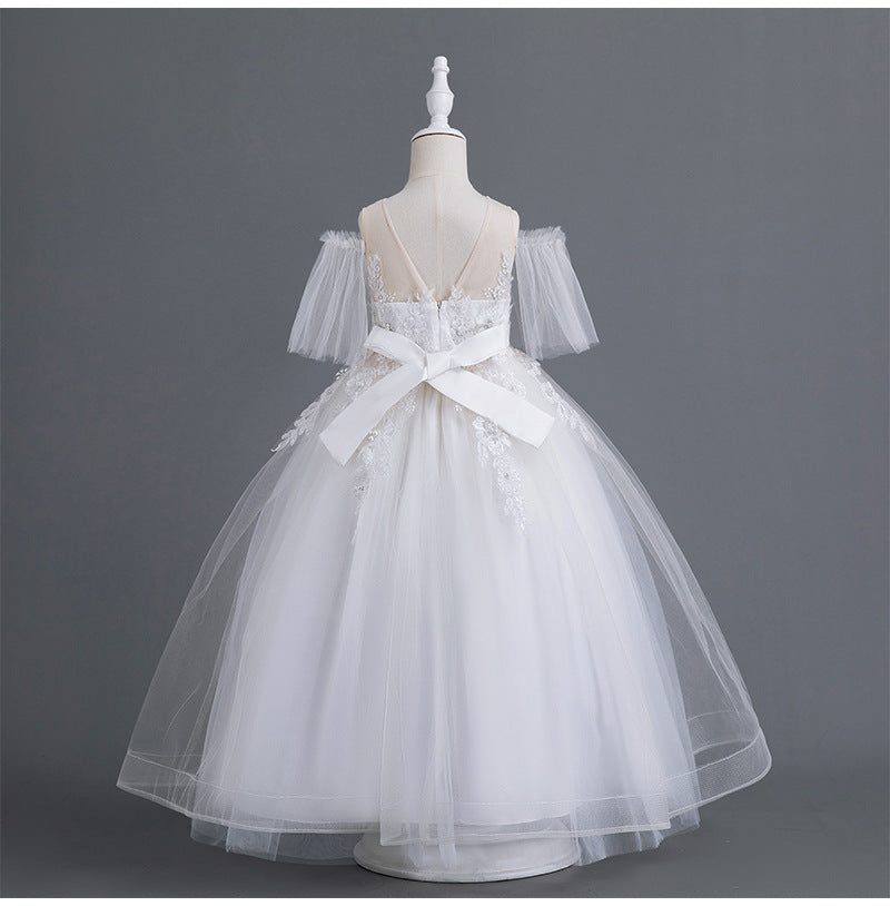 Kid Baby Girl Princess Pompous Yarn Long Flower Wedding Dresses