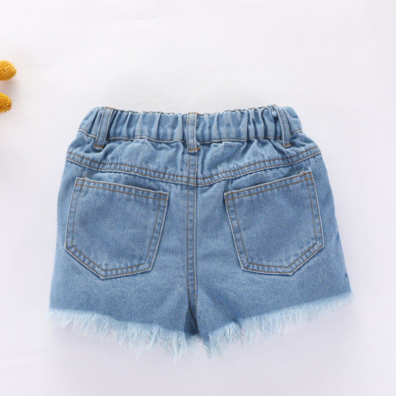 Kid Baby Girls Summer Printed One-shoulder Denim Shorts 2 Pcs Sets