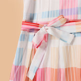 Family Matching Mother-daughter Rainbow Vertical Stripe Holiday Dresses