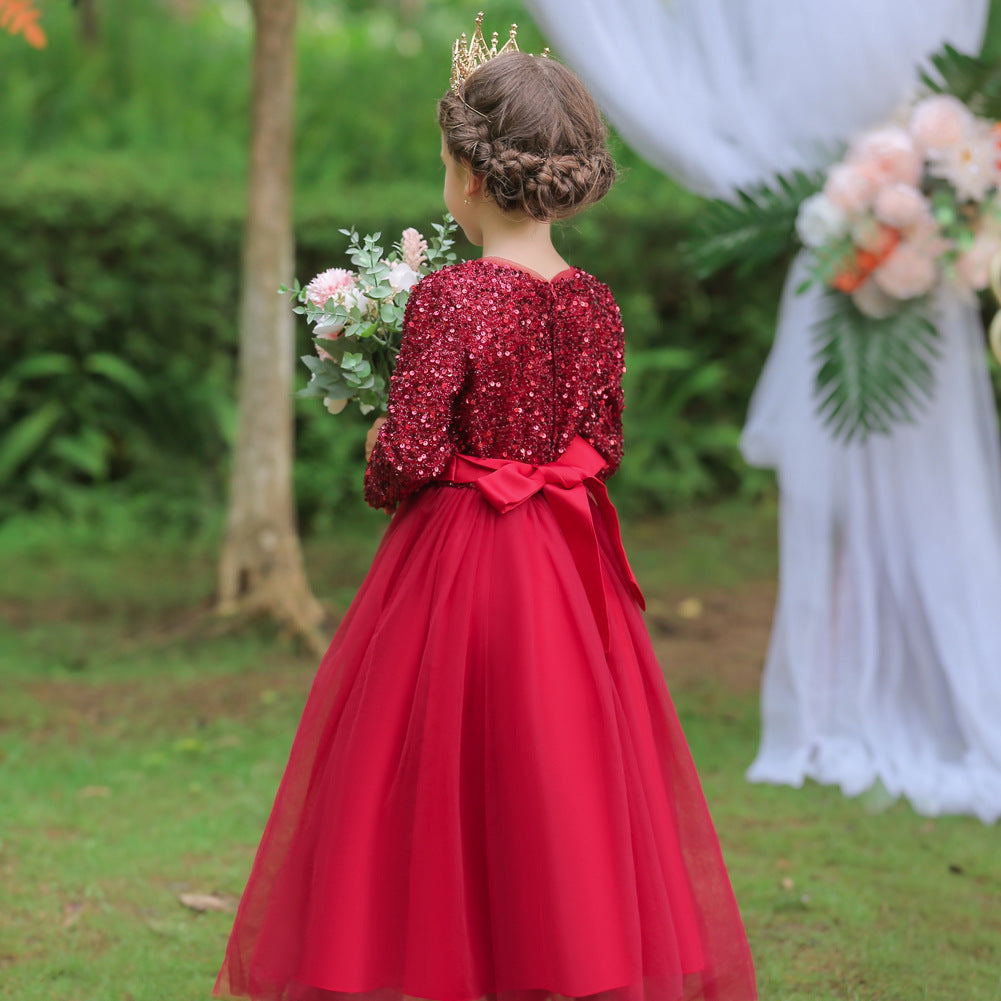 Kid Girl Princess Host Sequin Gauze Wedding Pompous Dresses