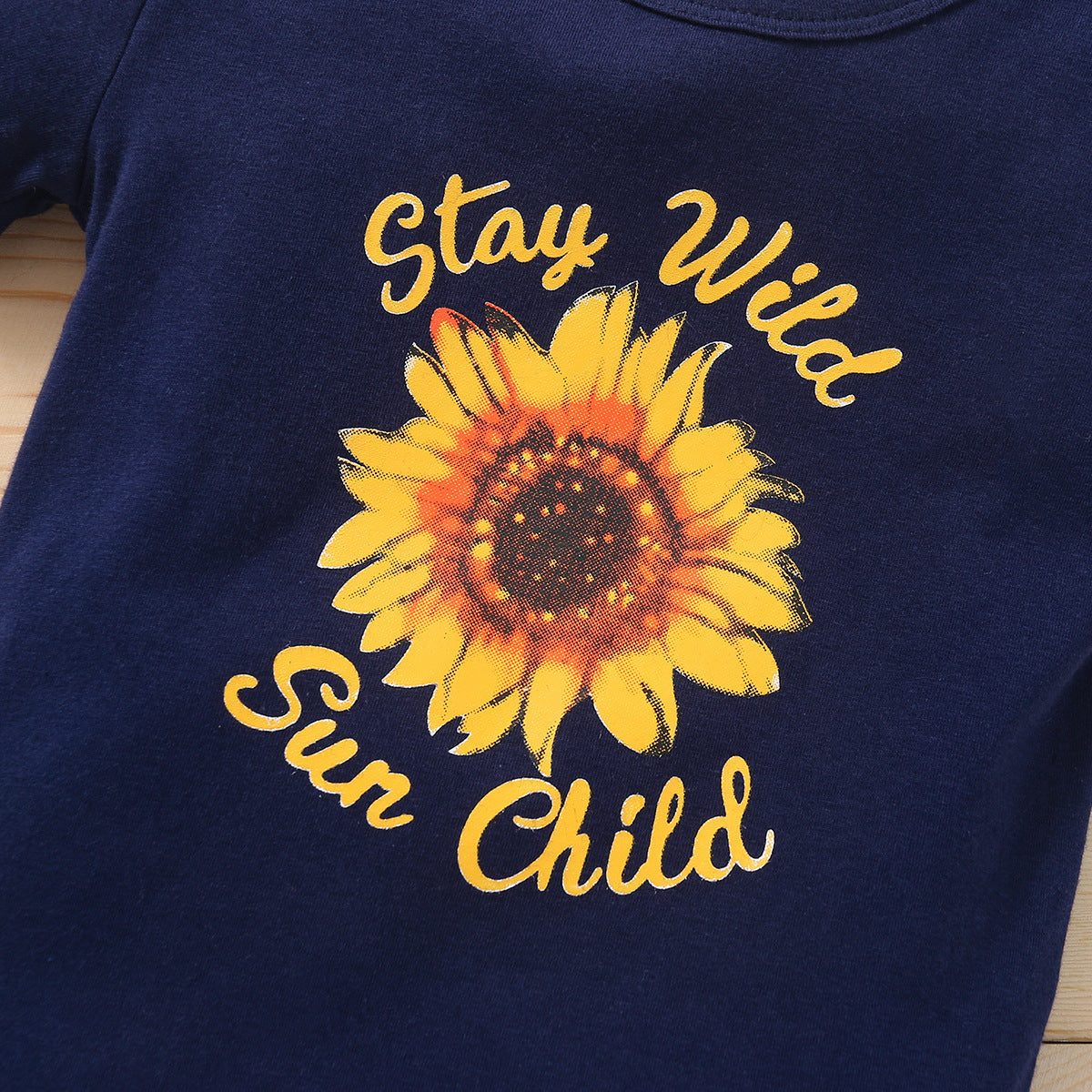 Kid Baby Girl Printed Short Sleeve Sunflower Jeans 2 Pcs Sets