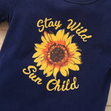 Kid Baby Girl Printed Short Sleeve Sunflower Jeans 2 Pcs Sets