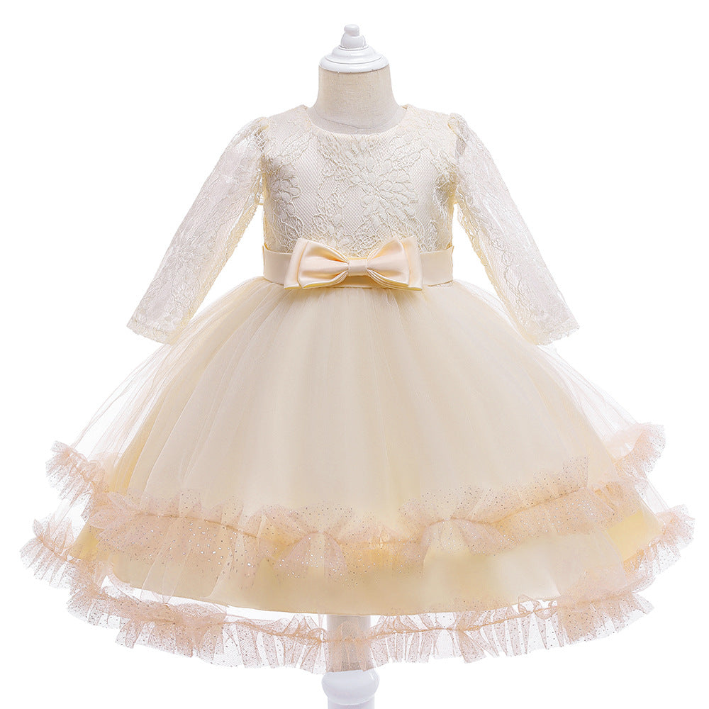 Kid Girls Long-sleeved Pure Mesh Tulle Princess Dresses