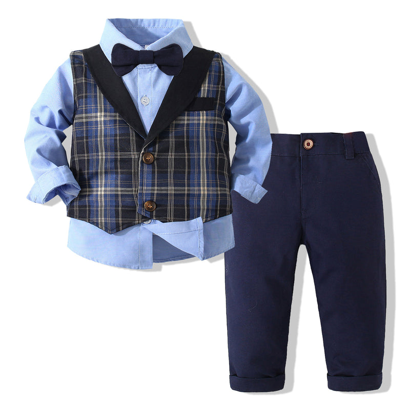 Kid Baby Boy Banquet Plaid Suits 2 Pcs Sets