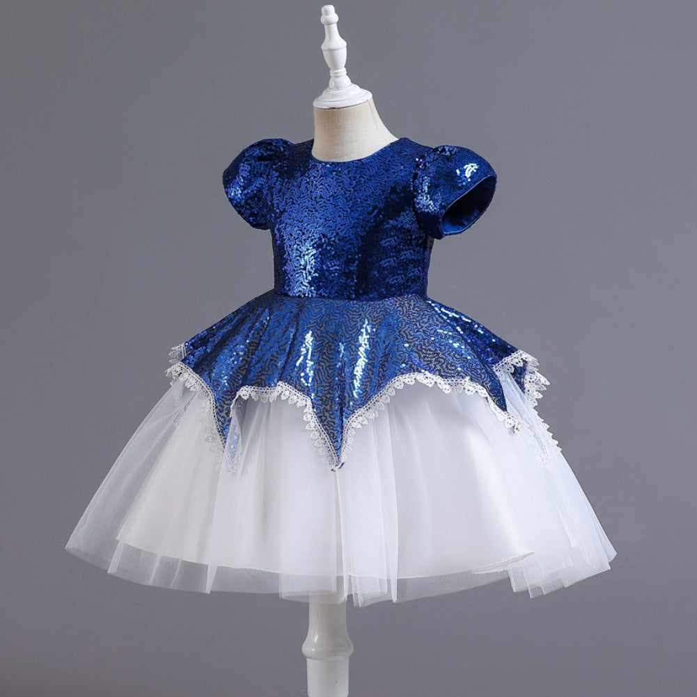 Kid Girl Tuxedo Puffy Princess Colorful Sequins Gauze Performance Dresses
