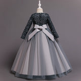 Kid Girl Sequins Birthday Evening Princess Piano Long Sleeves Dresses