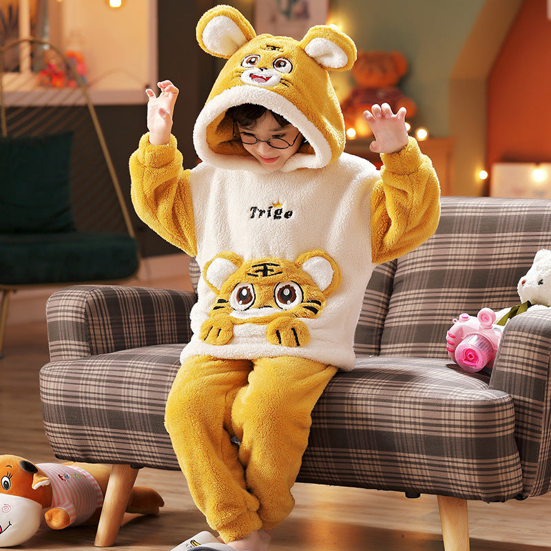 Kid Baby Boy Coral Velvet Winter Flannel Thickening Pajamas