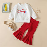 Kid Baby Girl Christmas Long Sleeve Letter Stripe Flare 2 Pcs Suits Sets