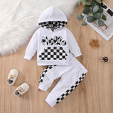 Baby Boy Girl Suit Plaid Hooded Solid Color 2 Pcs Sets