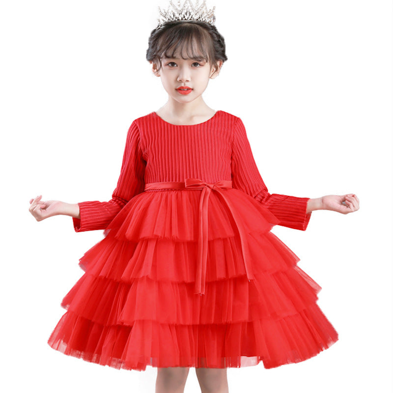 Kid Girl Princess Long Sleeve Cake Show Dress