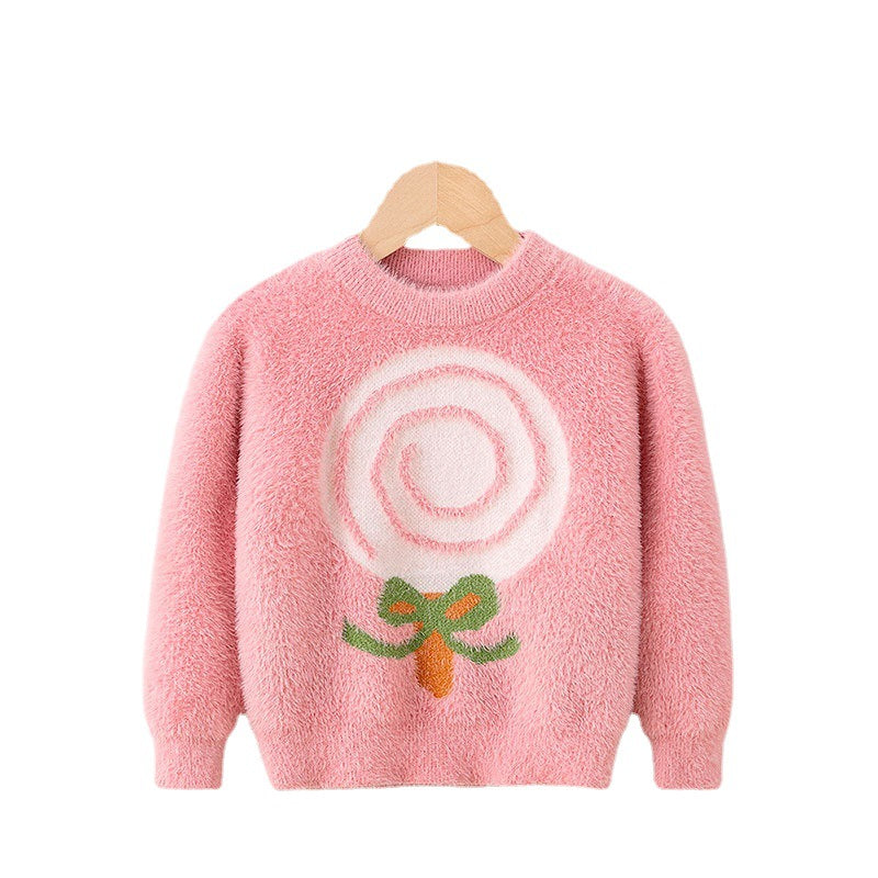 Kid Baby Girl Winter Mink Cashmere Pullover Sweater