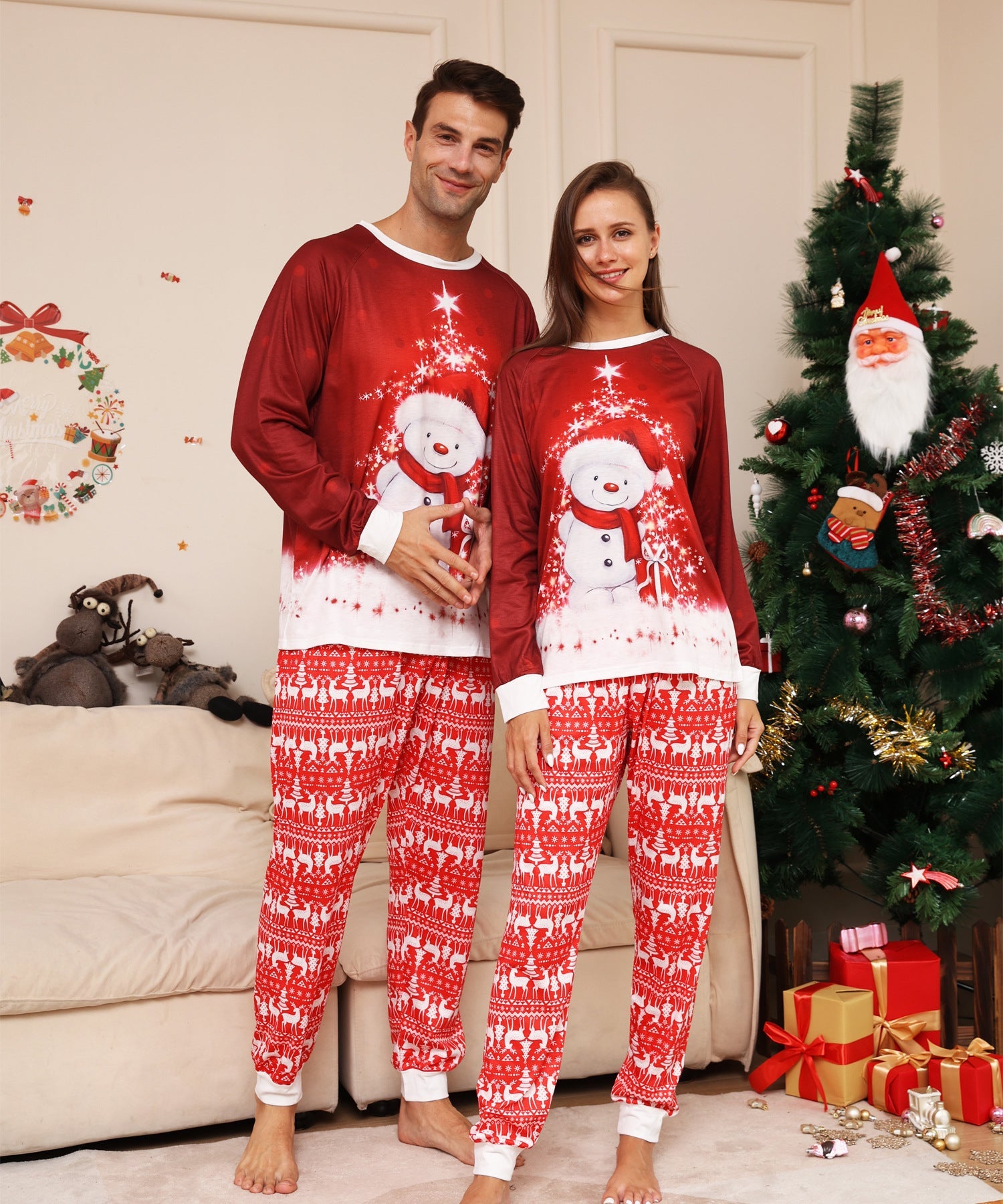 Family Cartoon Snowman Deer Christmas Parent-child Homewear Pajamas