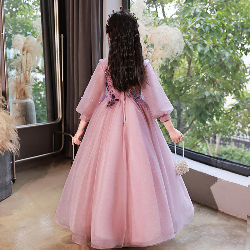 Kid Girl Long-sleeved Princess Flower Wedding Fairy Performance Dresses