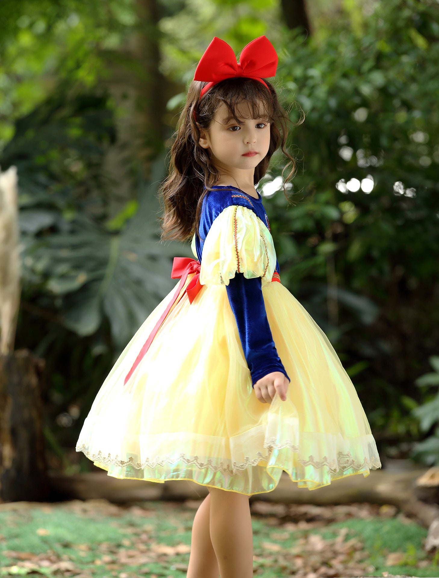 Kid Girl White Snow Princess Autumn Winter Bubble Sleeve Dresses