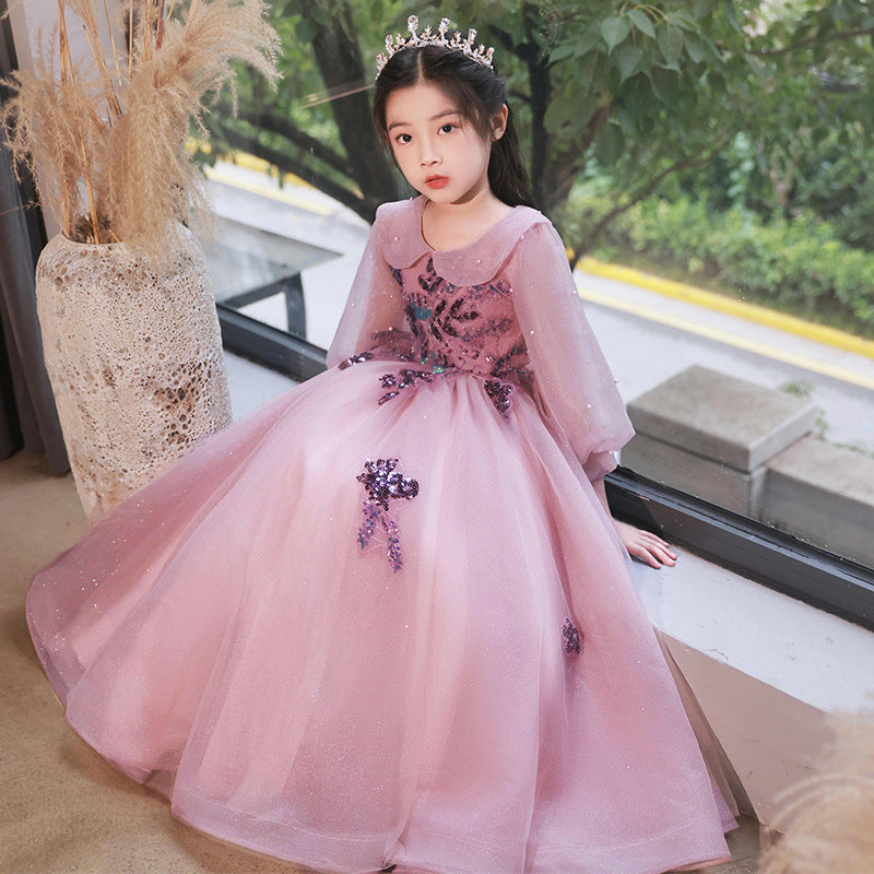 Kid Girl Long-sleeved Princess Flower Wedding Fairy Performance Dresses