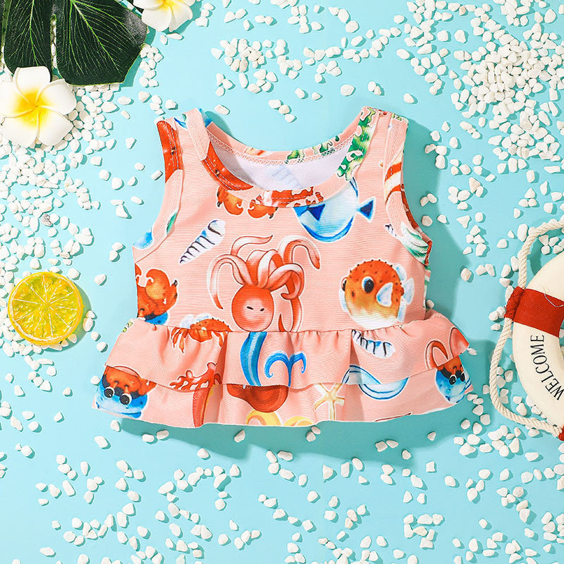 Kid Baby Girls Summer Printed Cartoon Sleeveless One-piece Swimsuit