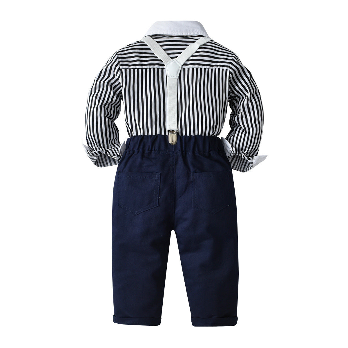 Kid Baby Boy Suit Long Sleeve Striped Suspenders Birthday Suits 2 Pcs Sets