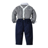 Kid Baby Boy Suit Long Sleeve Striped Suspenders Birthday Suits 2 Pcs Sets