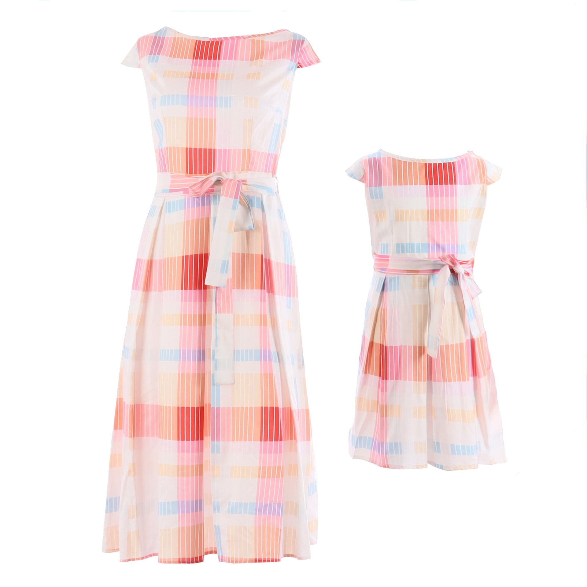 Family Matching Mother-daughter Rainbow Vertical Stripe Holiday Dresses