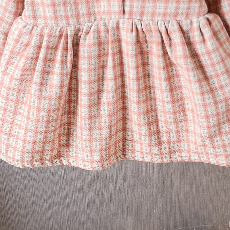 Autumn Winter Kid Baby Girls Plus Velvet Plaid 3 Pcs Sets