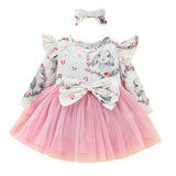 Baby Girls Long Sleeve Pink Flower Dress With Headscarf